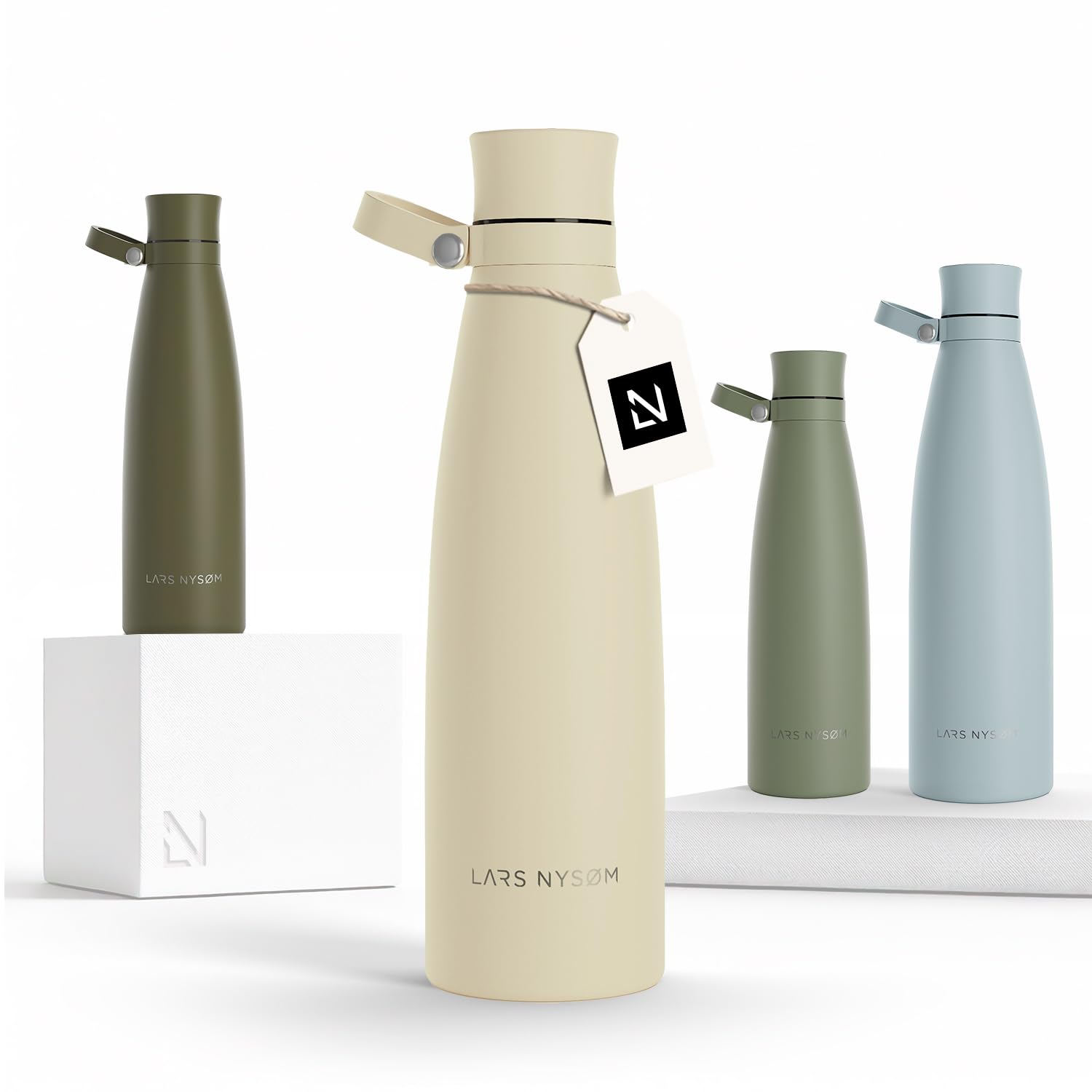 LARS NYSØM Stainless Steel Insulated Water Bottle 750ml, 1L | Insulated Thermo Flask for Hot and Cold Beverages | Leakproof Drinking Bottle (Almond Beige, 750ml)