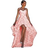 NLQ Strapless High Low Satin Prom Dresses Long Formal Evening Dress