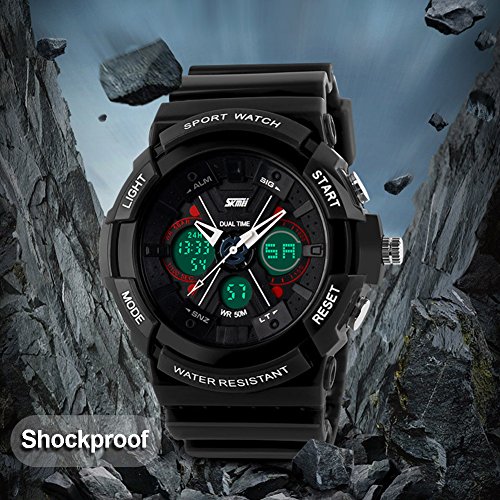 Boys Watch, Sports Watches, LED Analog Digital Display Watches Sport Waterproof for Boy Girls Kids Black