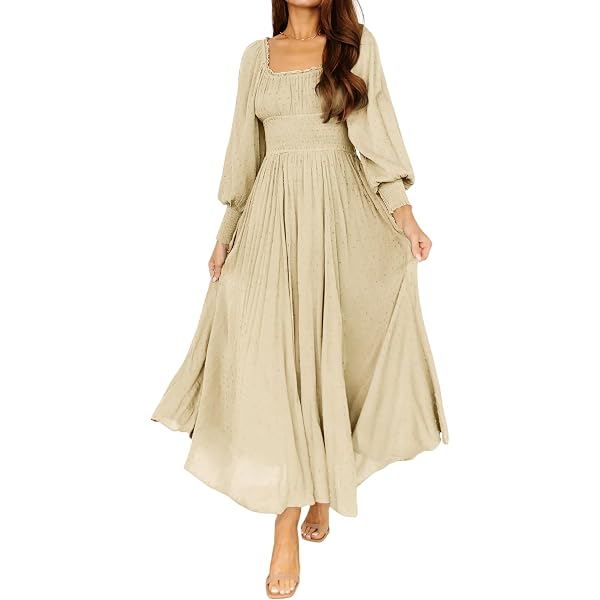 GLIGET Dresses for Women 2024 Shirred Cuff Ruffle Trim Belted A Line Maxi  Dress (Color : Apricot, Size : X-Small) at Amazon Women's Clothing store