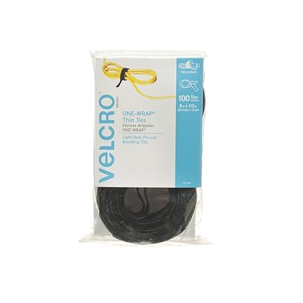 VELCRO Brand ONE WRAP Thin Ties | Strong &amp; Reusable | Perfect for Fastening Wires &amp; Organizing Cords | Black, 8 x 1/2-Inch | 100 Count