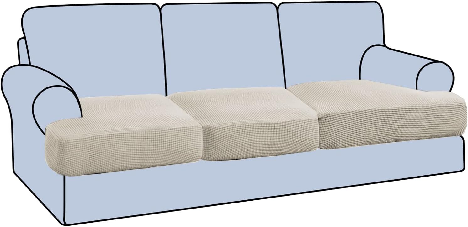 Slipcovers - H.VERSAILTEX Stretch 3 Piece T Cushion Sofa Slipcovers Individually Sofa Cushion Covers for 3 Cushion Couch Sofa Seat Cushion Covers with Elastic Bands Featuring Thicker Jacquard Fabric, Island Fossi