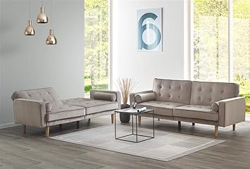 Zons Nat Canape Clic Clac Beige En Velours 3 A 4 Places Convertible De Style Contemporain Avec Pieds En Bois Daim Amazon Fr Cuisine Maison