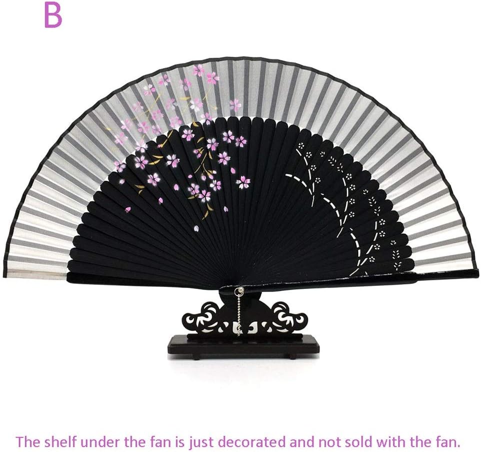 LF stores Folding Fan 1 Silk Cherry Painting Folding Fan, Hand Fan And Gift Bag Tassel Wedding Gift For Guests Party Jewelry Hand Fans (Color : B, Size : 21CM)