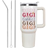Ceovfoi 40 oz Gigi Vacuum Insulated Water Bottle Travel Coffee Mug Cup Tumbler with Handle Lid and Straw, Mothers Day Gigi Gifts for Grandmother