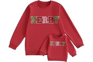 Karuedoo Mommy and Me Outfits Christmas Family Matching Outfits Merry Letter Embroidered Sweatshirt Long Sleeve Shirts Top