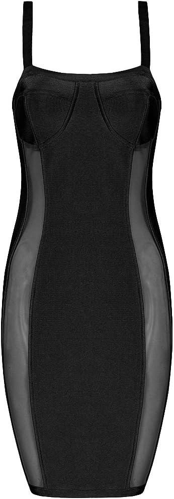Bqueen Women's Black Mesh Patchwork Strap Bodycon Bandage Dress BQ14178