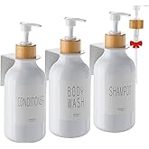 VITVITI Shampoo and Conditioner Dispenser, Body Wash Shower Soap Dispenser Wall Mounted 3 Chamber, Drill Free 17oz Plastic Shower Bottles for Bathroom, White 3 Sets