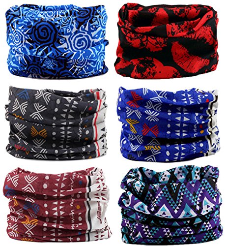 Kingree 6pcs Outdoor Magic Scarf for ATV/UTV riding, Seamless Bandanas Tube, High Elastic Headband with UV Resistance, (Retro Style)