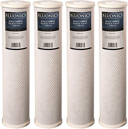 Big Blue Carbon Block Replacement Water Filters 4 pcs 4.5" x 20" Cartridges for Chlorine, Taste and Odor