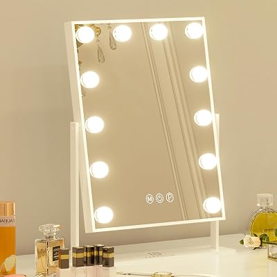 FENCHILIN Hollywood Vanity Mirror with Lights 12 LED 360 Rotation 10x Magnifier