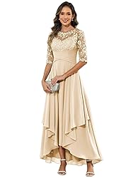 Sredhy Champagne Tea Length Mother of The Bride