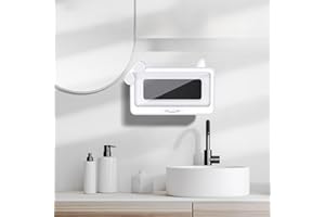 Cartoon Design Fixed Waterproof Phone Box 360° Rotatable Shower Phone Holder for Home Entertainment for Bathroom(White)