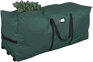 ProPik Rolling Christmas Tree Storage Bag, Fits Up to 9 Ft Tall Disassembled Trees, 28" H X 16.5" W X 60" L, Extra Large Heavy Duty Xmas Storage Container with Wheels & Handles, 600D Oxford (Green)