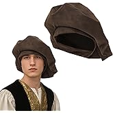 Cdecgo Medieval Tudor Suede Hat Muffin Renaissance Elizabethan Cap Headwear
