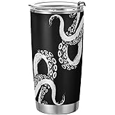 Yasala Tumbler Tentacles Octopus Black Insulated Coffee Cup Beverage Container Travel Mug with Straw and Lid Double Wall Stainless Steel 20oz BPA-Free for Sport, Back to School