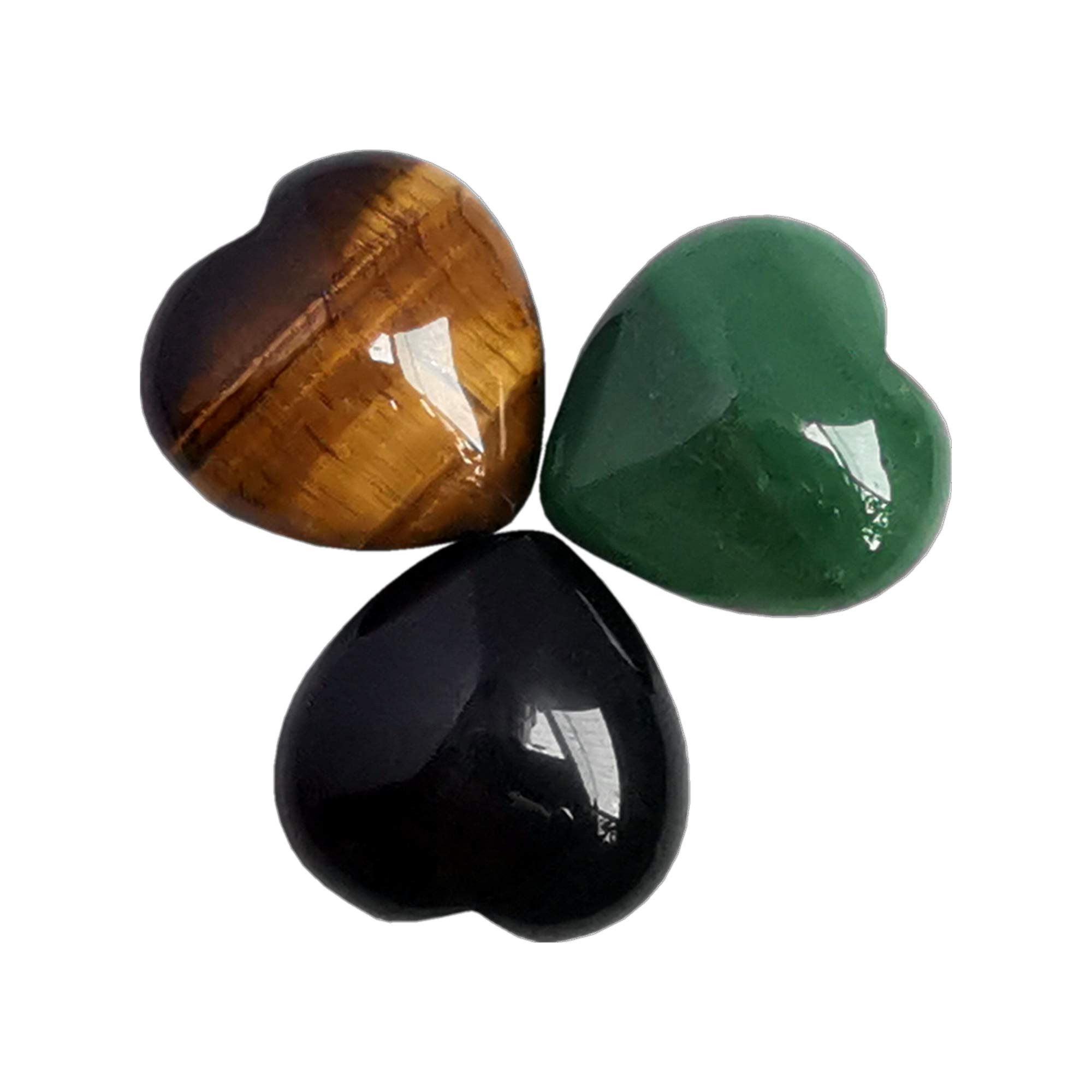 Manekieko 3 Pcs Natural Pocket Palm Thumb Healing Crystal Heart Love Worry Stones,25mm Reiki Balancing Crystal and Healing Stones
