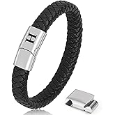 Aospkle Initial Letter Leather Bracelet for Men, Black Alphabet Leather Bracelet with Clasp, Jewelry Gifts for Dad Husband Brother Boyfriend Son Grandpa