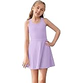Haloumoning Girls Sleeveless Tennis Dress Kids Racerback Golf Dress School Sports Dresses Outfit with Shorts Pockets