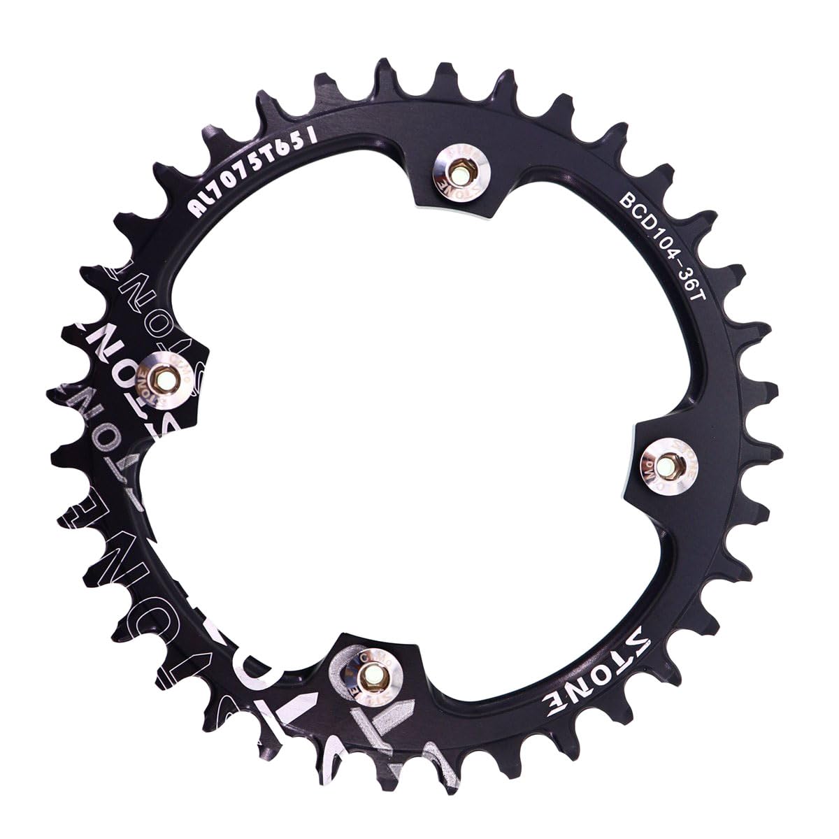 Stone - Round/Oval Chainring for MTB Bike 4 Screws 104BCD Single Plate CNC Aluminum Aleris 7075-T651 32T | 34T | 36T (Round, 32T)