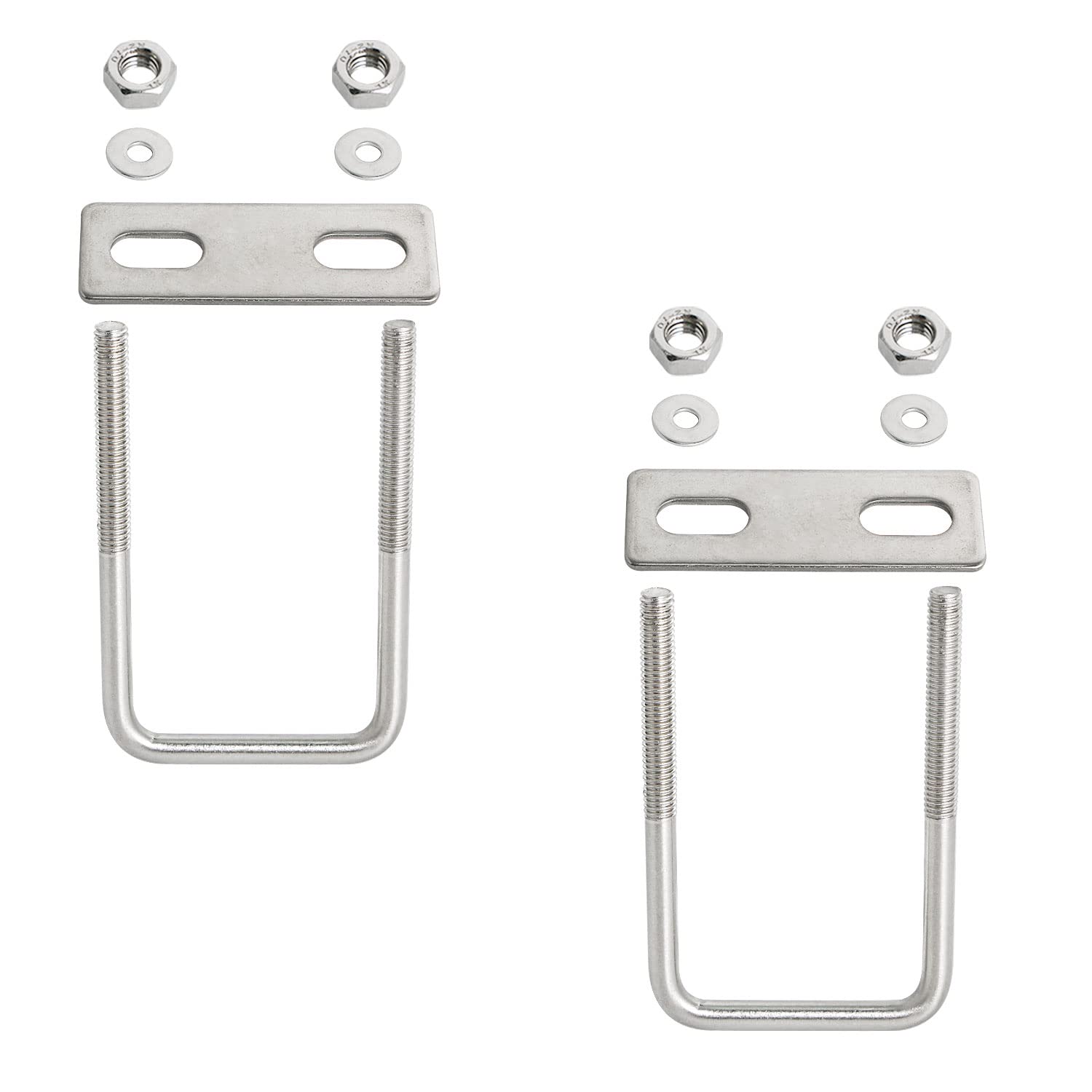 Aopin Square U-Bolt 1.57"(40mm) Inner Width U Bolts Brackets 304 Stainless Steel M6 with Nut, Plate, Washer for Car/RV/Trailer Bumper,2 Sets