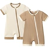 Bafeicao Unisex Baby Boy Girl 2 Pack Rompers Short Sleeve 2 Way Zipper One Piece Jumpsuits Clothes Sets
