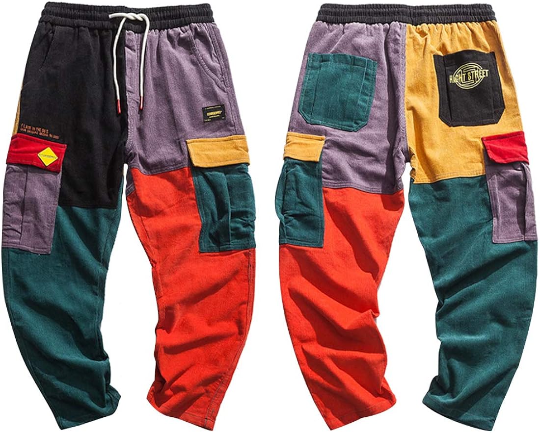 Aelfric Eden Men's Color Patchwork Cargo Pants Hip hop Joggers Streetwear Pants at  Men’s Clothing store