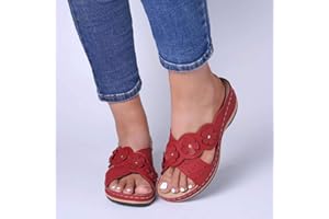 WOMENYIAOR Orthopedic Sandals with Arch Support Flip Flops for Women Wedge Sandals Comfortable Walking Sandals Cushion Footbed Platform Sandals Dressy Summer Slip on Sandals Thong Sandals Casual Shoes (b-Red, 8)