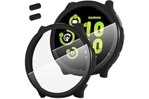 Suoman 2 Pack for Garmin vivoactive 5 Smartwatch Case, 9H Tempered Glass Screen Protector+ Charger Port, All-coverage PC Protective Cover Bumper (Black+Black)