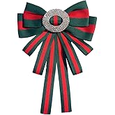 Chamvino Rhinestone striped Ribbon big bow tie exaggerated large bow tie sweater neckline Brooch（Multi-color option）