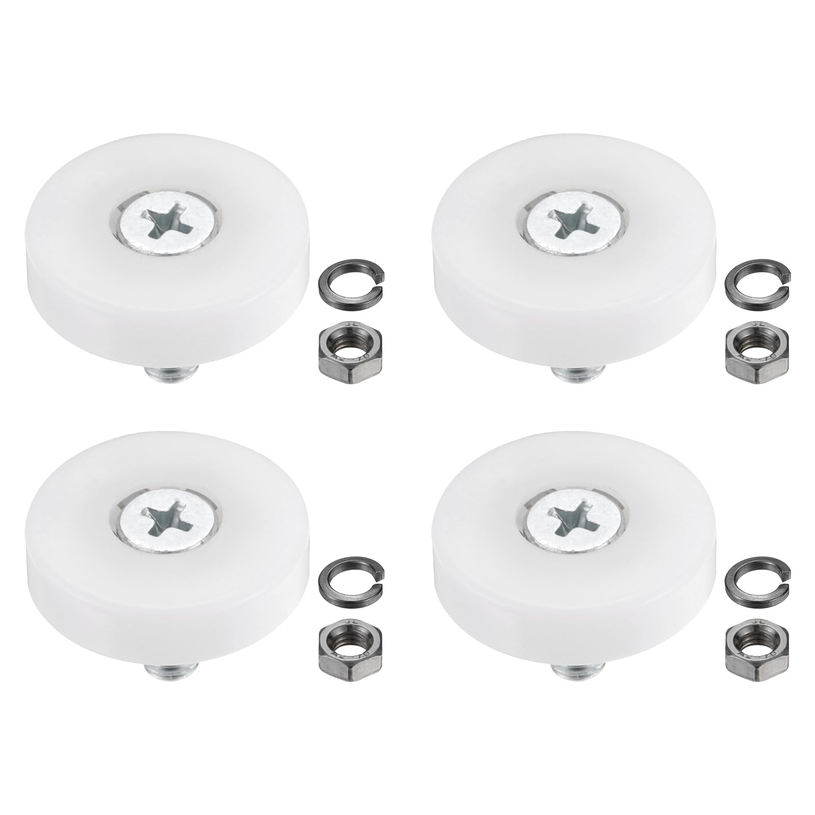PATIKIL 26mm Drawer Rollers, 4 Set Nylon Positioning Pulleys Small Drawer Pulley Replacement Wheel with Spring Washer and Nut for File Cabinet Slides, White