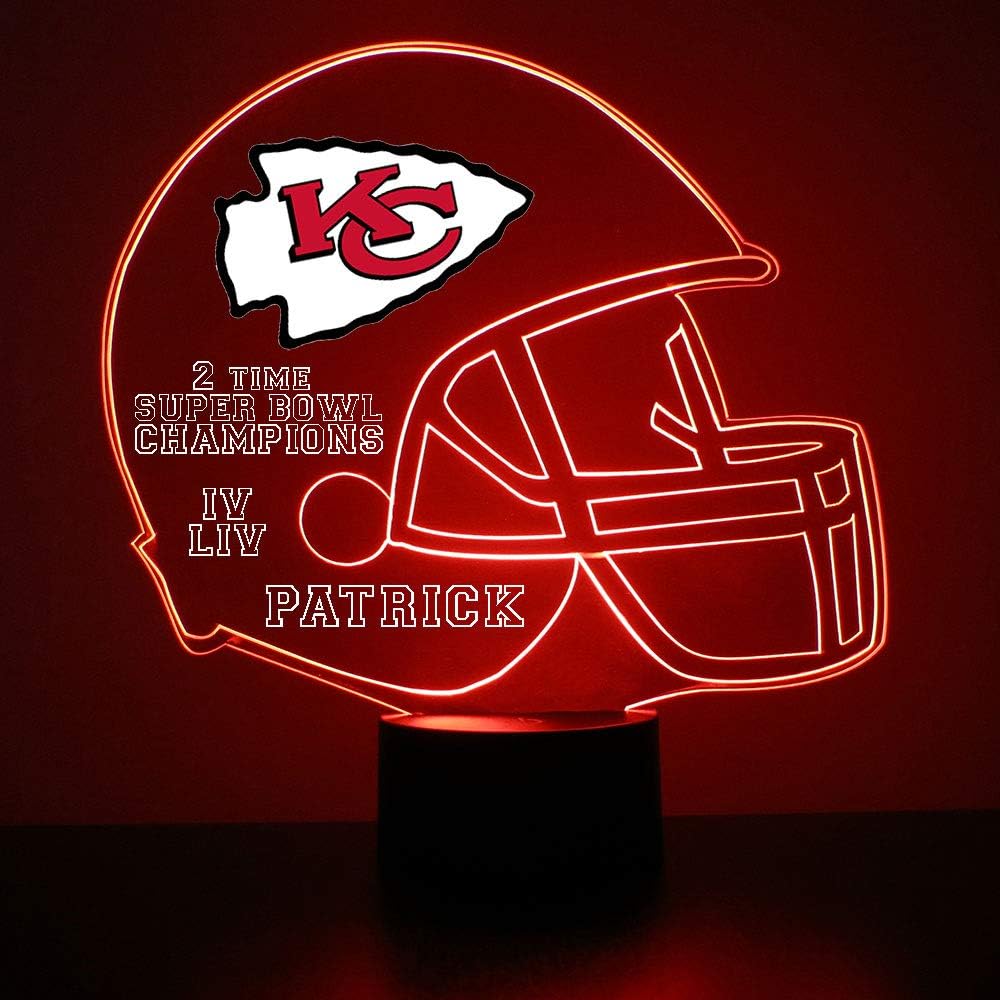 Mirror Magic Light Up LED Lamp - Football Helmet Night Light for Bedroom with Free Personalization - Features Licensed Decal and Remote (Chiefs (Kansas City))