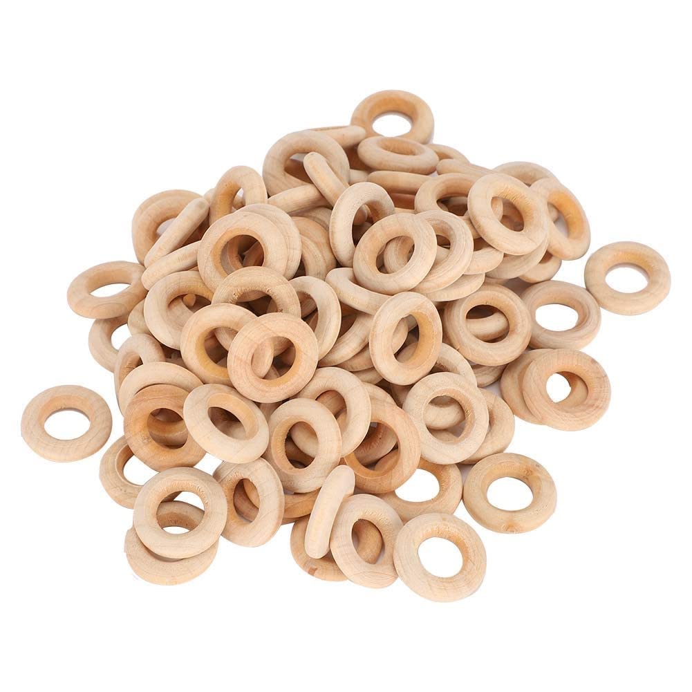 Unfinished Solid Wood Rings 20mm Dia. 200-Piece DIY Jewelry Making Craft Supplies Pendant Connectors