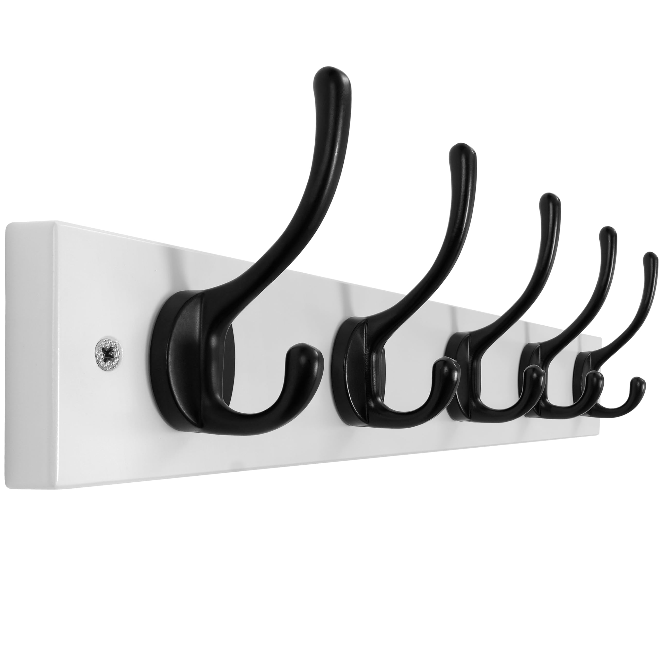 Dseap Coat Rack Wall Mounted with 5 Hooks, Scandi-Style Wooden Coat Hook Rail, Coat Hanger Wall Mount, for Hanging Coats Hats Towels Jackets Clothes, White & Black