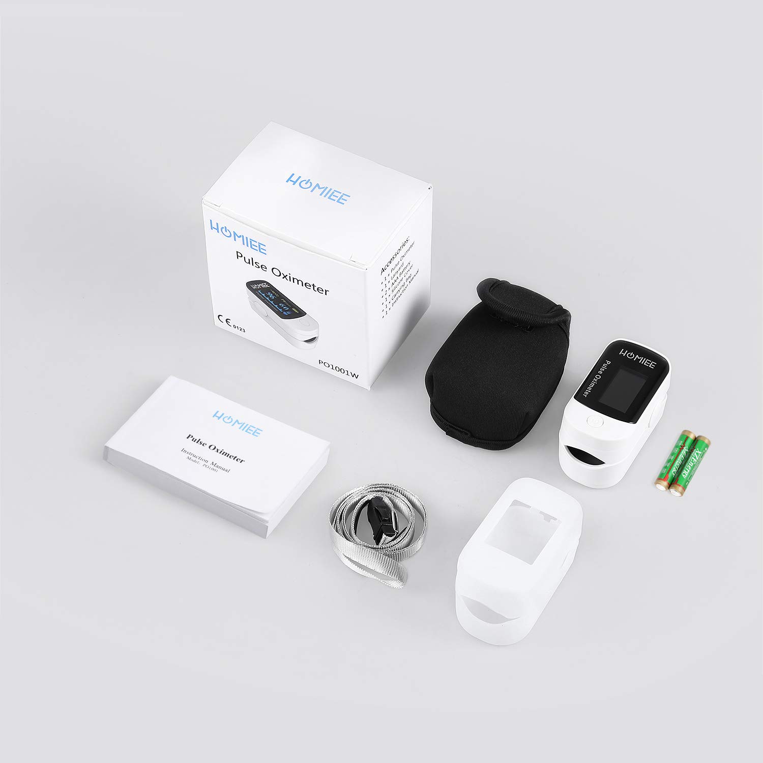 Pulsoximeter, Oximeter mit Pulsmesser mit 4 Richtungen rotierendem OLED Display Fingeroximeter für die Messung des Puls und der Sauerstoffsättigung am Finger, Weiß