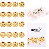 BEADIA 18K Gold Plated Round Spacer Beads 8mm 20pcs for Jewelry Making Findings Non Tarnish