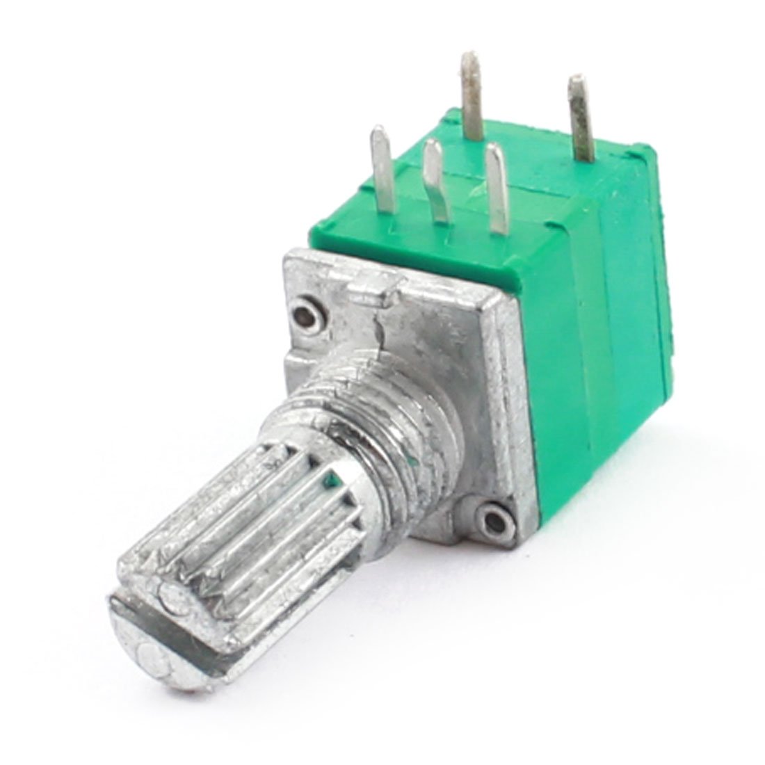 Sourcingmap 6 mm Diameter 50 kOhm Knurled Shaft Linear Rotary Taper Potentiometer with Switch - Green/Silver Tone