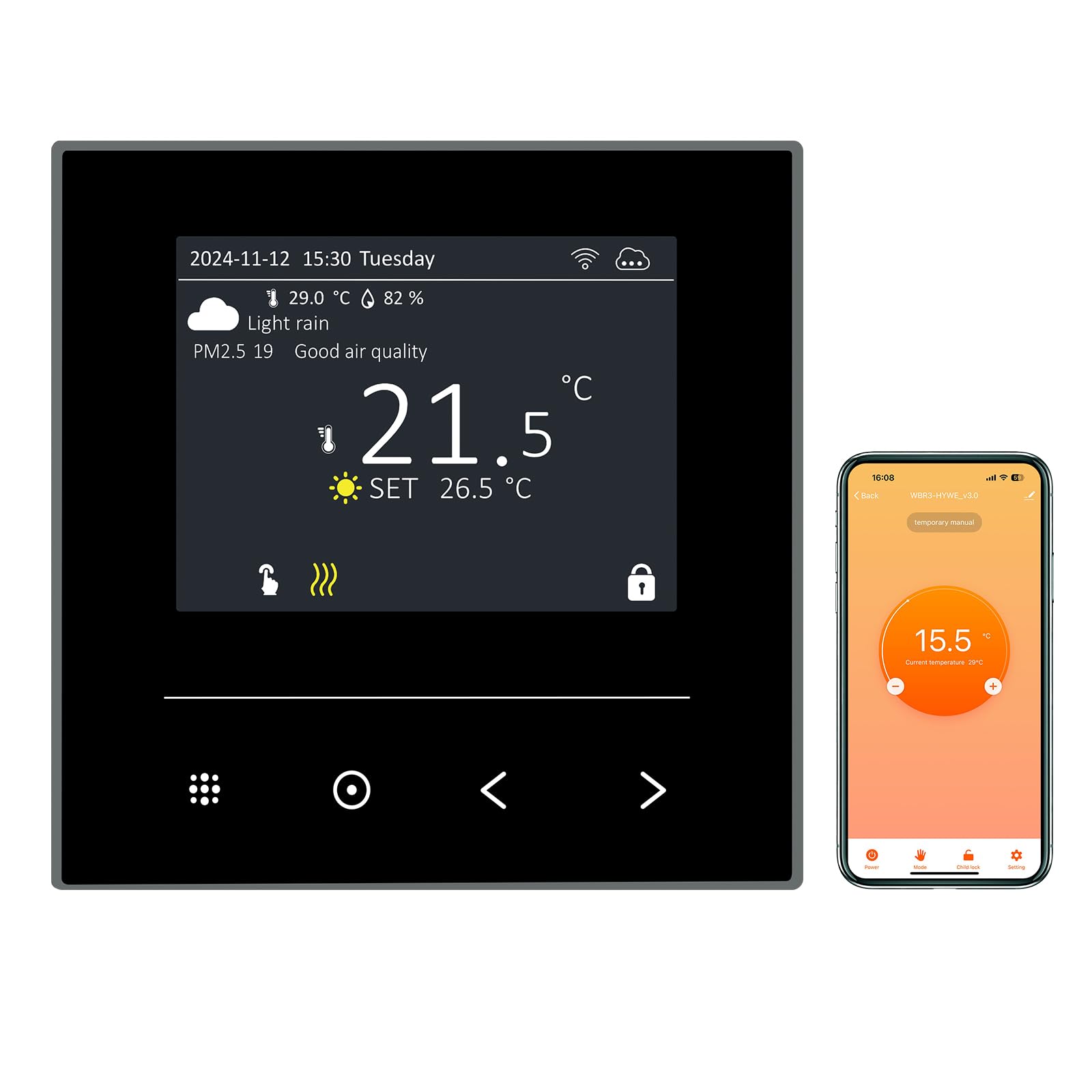 KETOTEK Wireless Room Thermostat for Electric Underfloor Heating 16A, Temperature Control Compatible with Alexa Smart Life/Tuya App, Digital Programmable Thermostat with NTC Probe Sensor