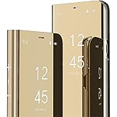 Omorro Case for Galaxy S25 Ultra Luxury Clear View Electroplate Mirror Makeup Design Flip Wallet 360 Full Body Built-in Screen Protection Slim Hard Mirror Kickstand Cover Gold