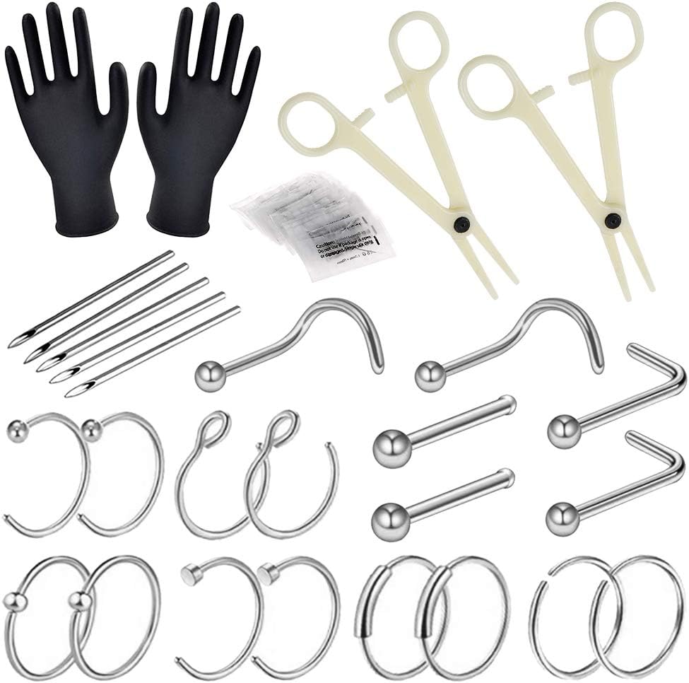 Piercing Kit Combofix 42Pcs Professional Nose Piercing Kit Stainless Steel 20G 18G Piercing