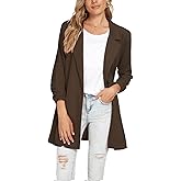 Unifizz Women's Ruched 3/4 Sleeve Blazers Open Front Lightweight Slim Lapel Button Long Blazer Work Office Jacket