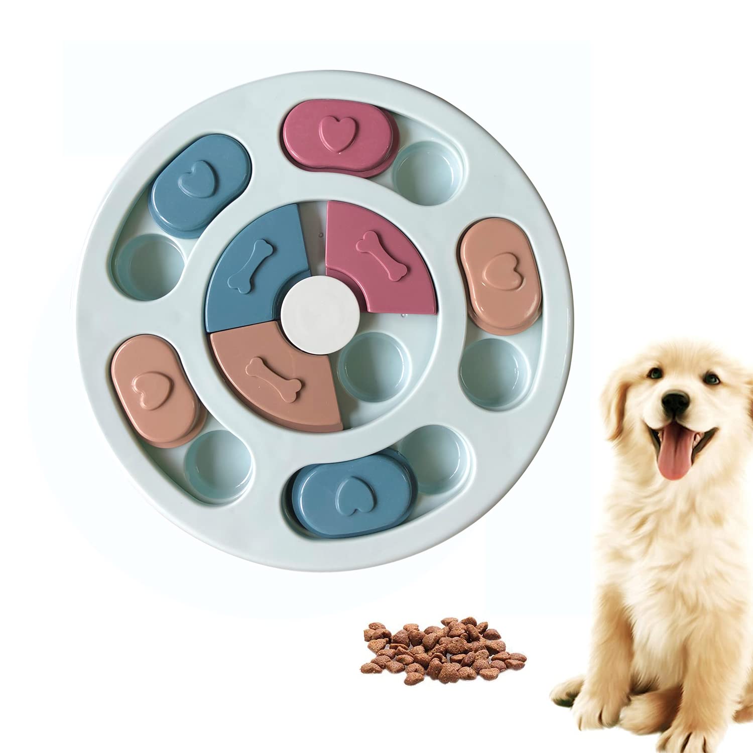 SUOXU Dog Puzzle Treat Dispenser Toy - Interactive Training IQ Bowl for Slow Feeding (Blue)