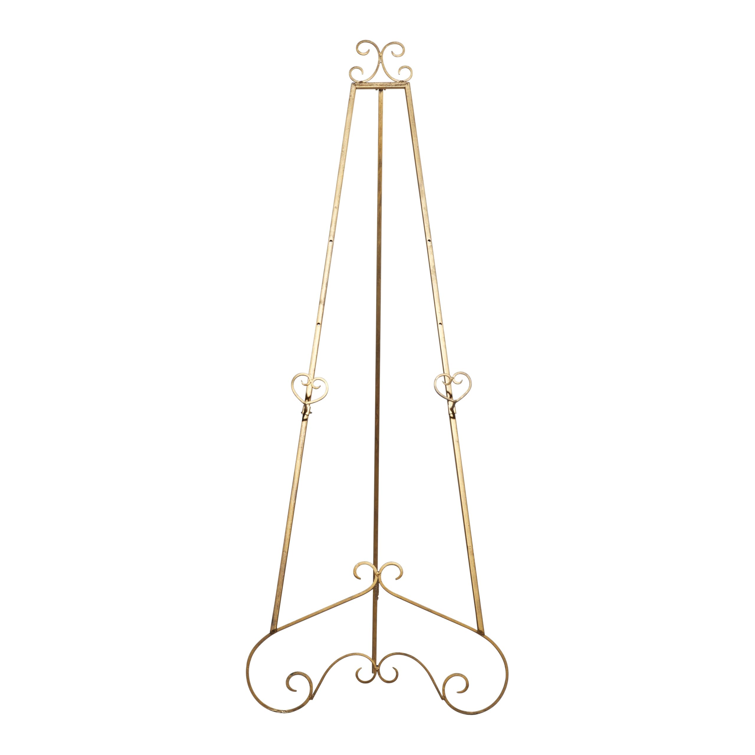 Photo 1 of Deco 79 Metal Scroll Display Easel Extra Large Adjustable 3 Tier Floor Standing Easel with Chain Support, Display Stand 23" x 33" x 68", Gold