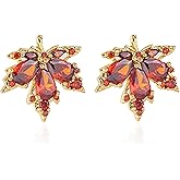 Seakuur Red Maple Leaf Earrings for Women Elegant Fall Orange Plant Leaves Sparkly Crystal Cubic Zirconia Lightweight Dangle Earrings for Autumn Thanksgiving Day Party Holiday Trendy Jewelry Gifts
