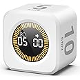 KADAMS Rotating Visual Timer Productivity Pomodoro Cube, 5/10/25/50 Min Countdown Customizable Stopwatch Silent Mode – Ideal for Work, Study, Cook Workout Kitchen School Classroom, Office White