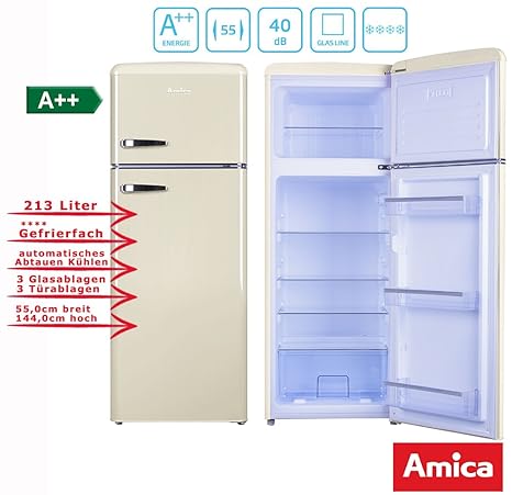 Amica Retro Kühl-/Gefrierkombination Creme KGC 15635 B A++ 213 Liter mit **** Gefrierfach Coffee Creme