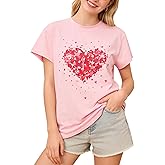 Valentines Day Shirt for Women Love Heart Crewneck T-Shirts Casual Short Sleeve Tee Tops Girlfriend Gift