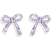 Bow Earrings for Women Trendy Sparkly Rhinestone Chain Tassel Earrings Cute Ribbon Stud Earring Daily Party Jewerly Gifts Prom Dress Accessories