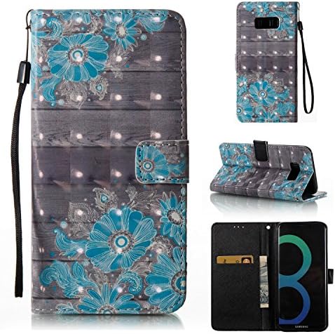 StarOwl Case for Galaxy S8 Plus Flip Folio Wallet Case with Card Slots Kickstand Magnetic Closure Synthetic Leather Case for Galaxy S8 Plus - Blue Flower