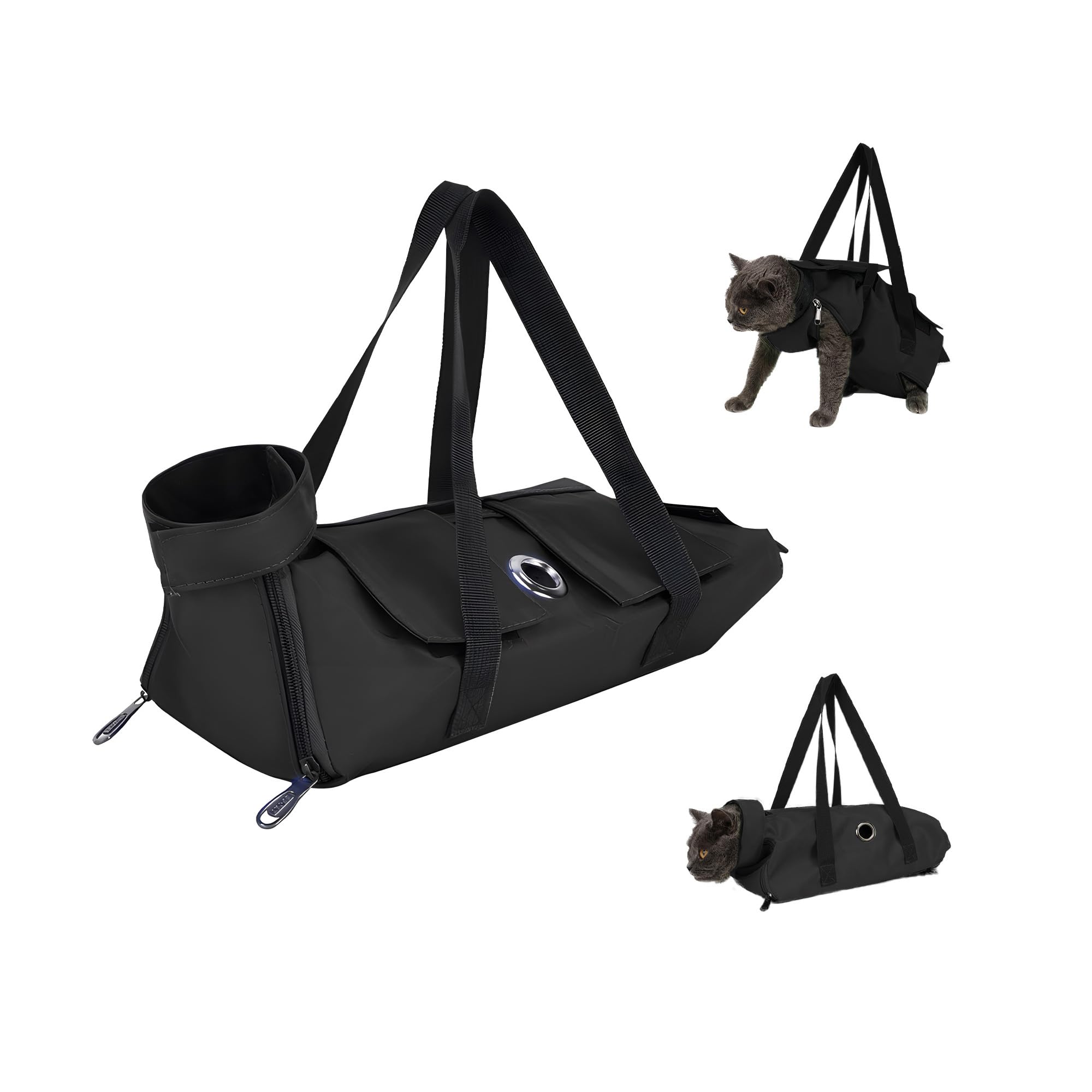 Plliocse Cat Grooming Bag Black Cat Nail Clipping Cleaning Grooming Restraint Bag, Anti Scratch Pet Grooming Bag with Leg Holes for Cats Nail Trimming, Ear Cleaning (Black, S)